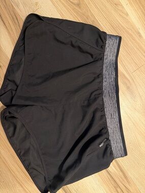Domyos Black Workout Shorts with Heathered Gray Waistband